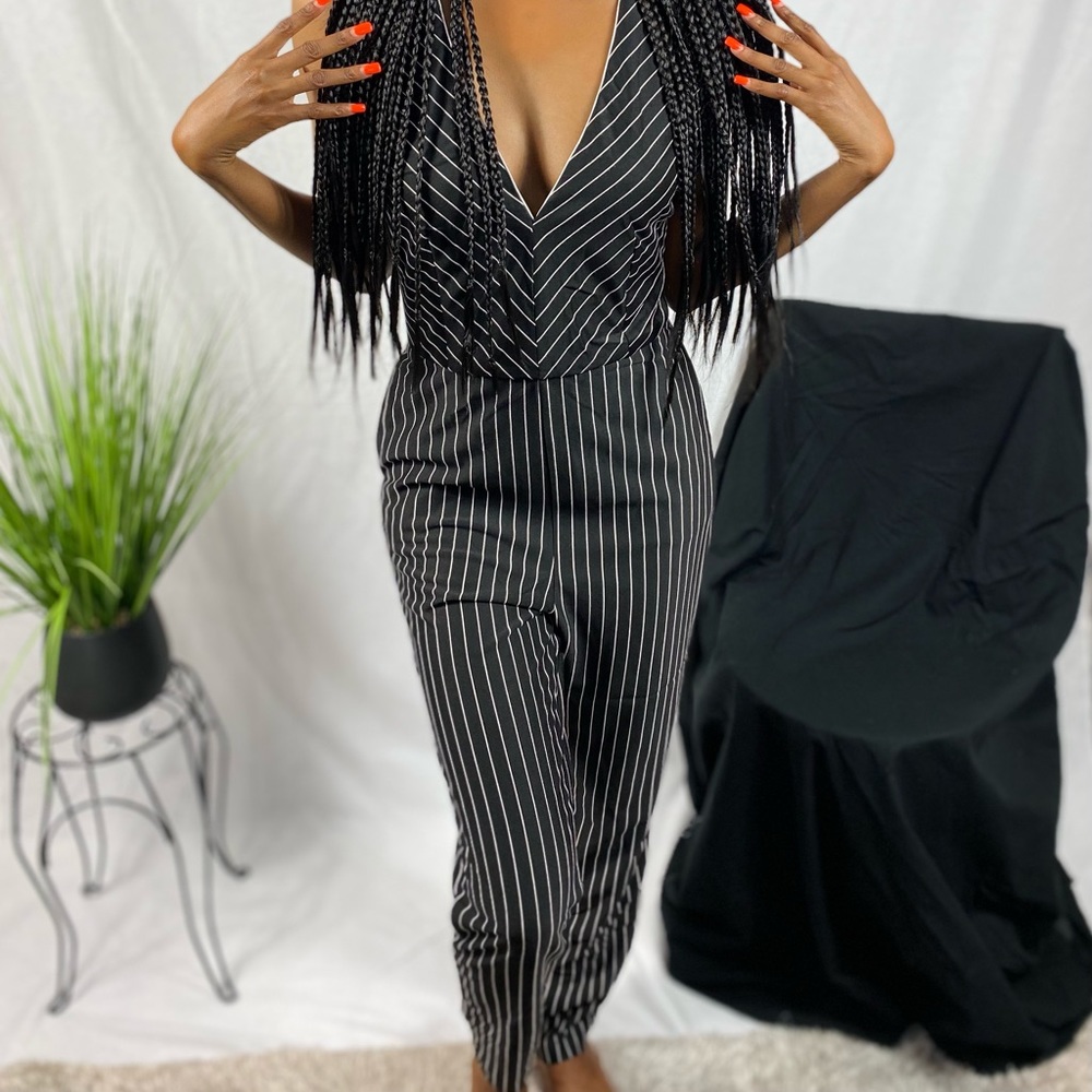 Black Pinstripe Jumpsuit
